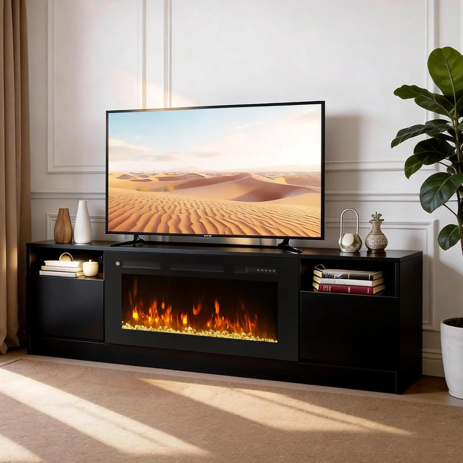 

70" Fireplace TV Stand for TVs Up to 80",Entertainment Center with 36” Electric Fireplace and 12 Colors LED,