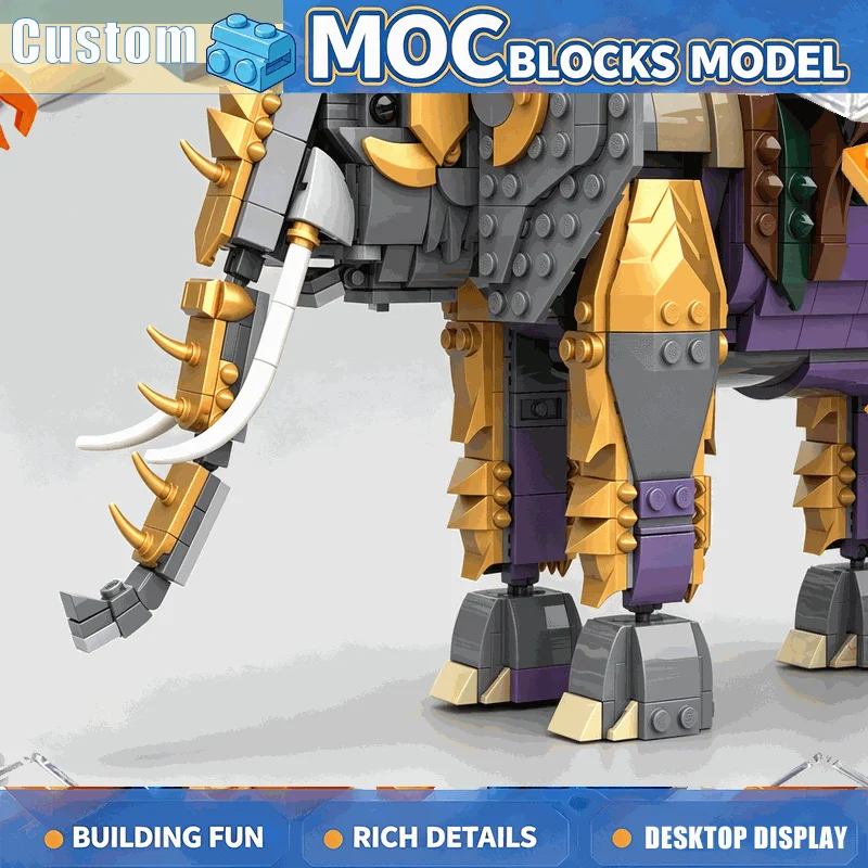 NEW 1182PCS MOC Medieval Armored Elephant War Beast Model Building Blocks Custom Puzzle DIY Creative Assembly Display Toy Gift