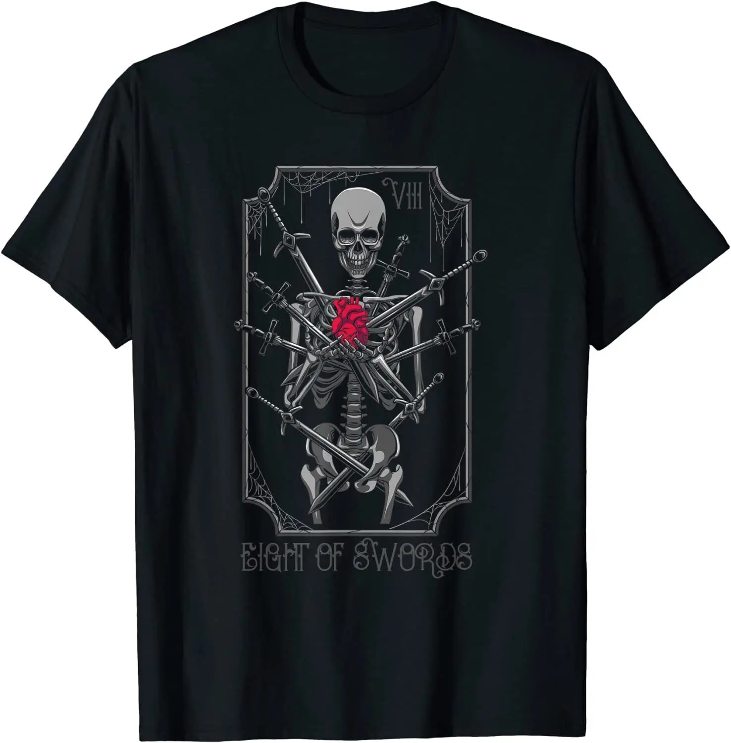 New Limited 8 Of Swords Tarot Card Skeleton Witchy Occult Gothic T Shirt