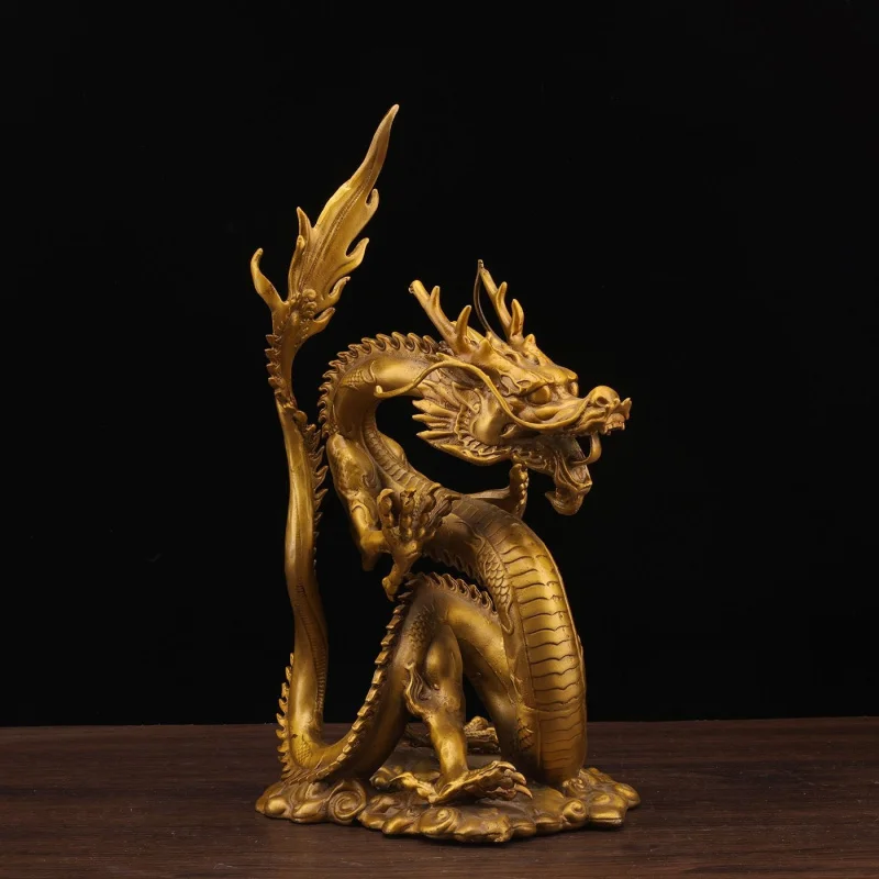 Pure Brass Ornament, Chinese Zodiac , Han , Office And Home Decor, Five-Clawed Golden , Green Dragon, L