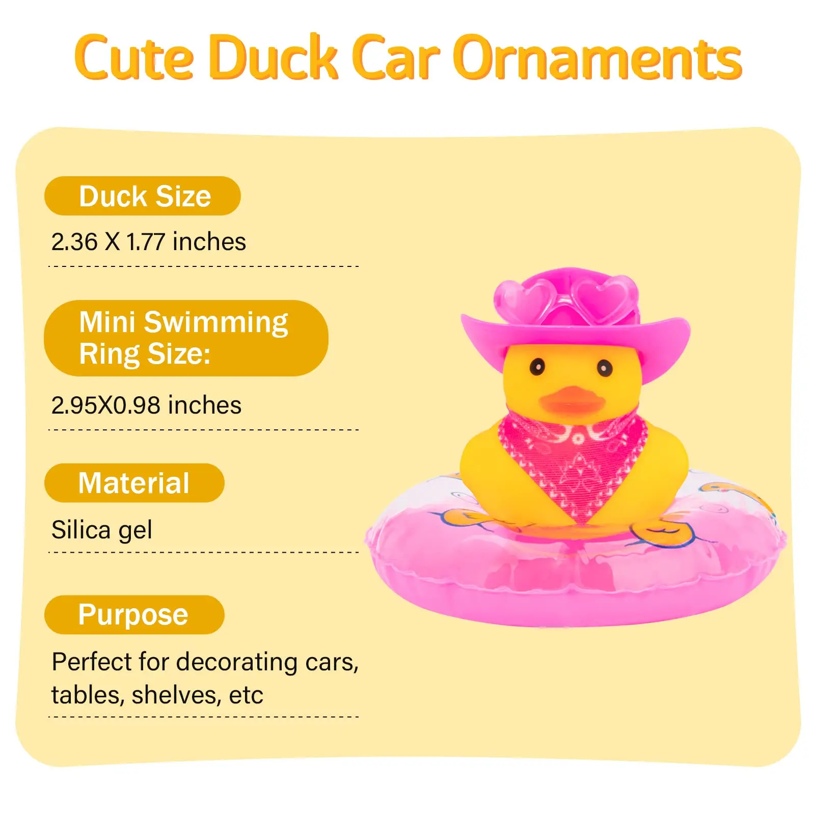 Pato Rubber Duck Car Ornaments, Dashboard Decorações, Ducking para Jeep, 2 Set