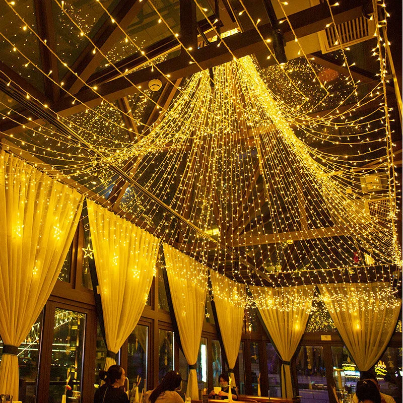 Impermeável LED Fairy Lights para casamento, Waterfall Street Garland, Decoração da lâmpada, interior e exterior Party Supply, IP44, 10-100m