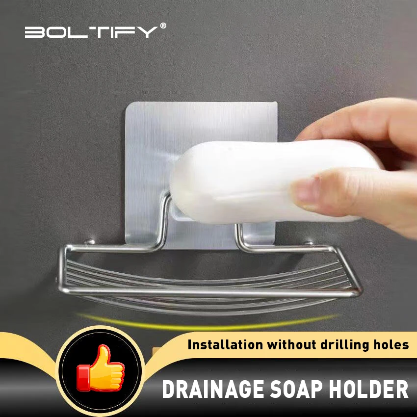 

2026 New Stainless Steel Soap Rack Soap Box Light Luxury Shelf Punch-free Nail-free Bathroom Single Layer Drain Wall Hanging