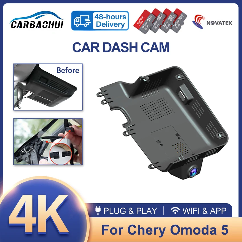 

Автомобильный видеорегистратор 4K Plug and Play, Wi-Fi, видеорегистратор для Chery Omoda 5 C5 E5 2024 2025, оригинальные стили, видеорегистратор с управлением через приложение