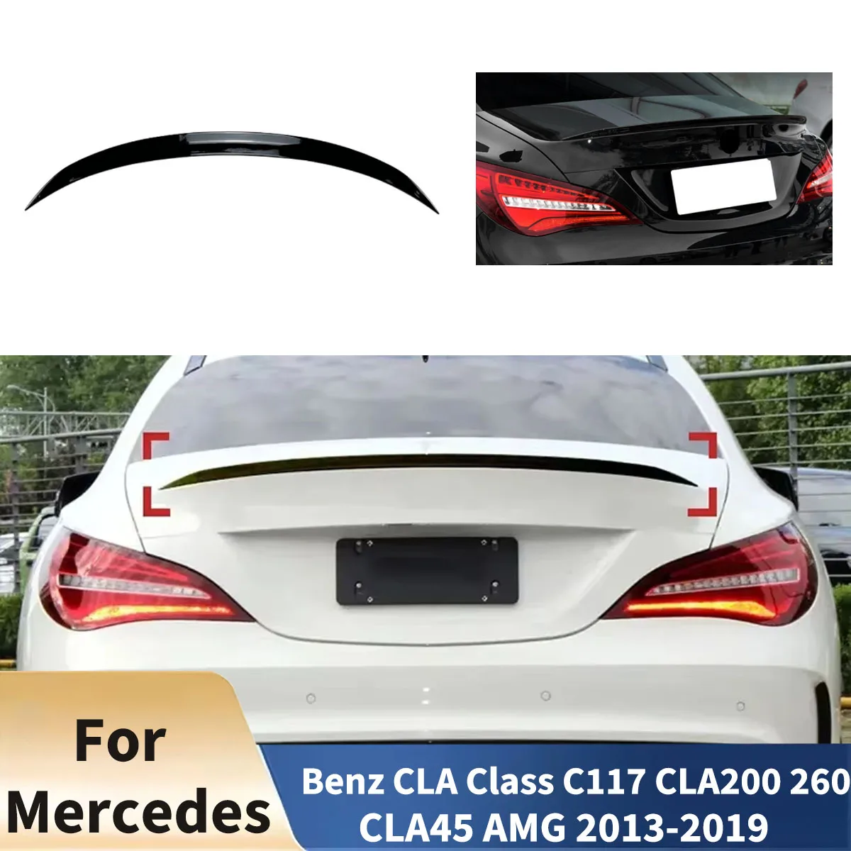

For Mercedes Benz CLA Class C117 CLA200 260 CLA45 AMG 2013-2019 Rear Trunk Spoiler Wing Lip Diffuser Accessories Body kit Tuning