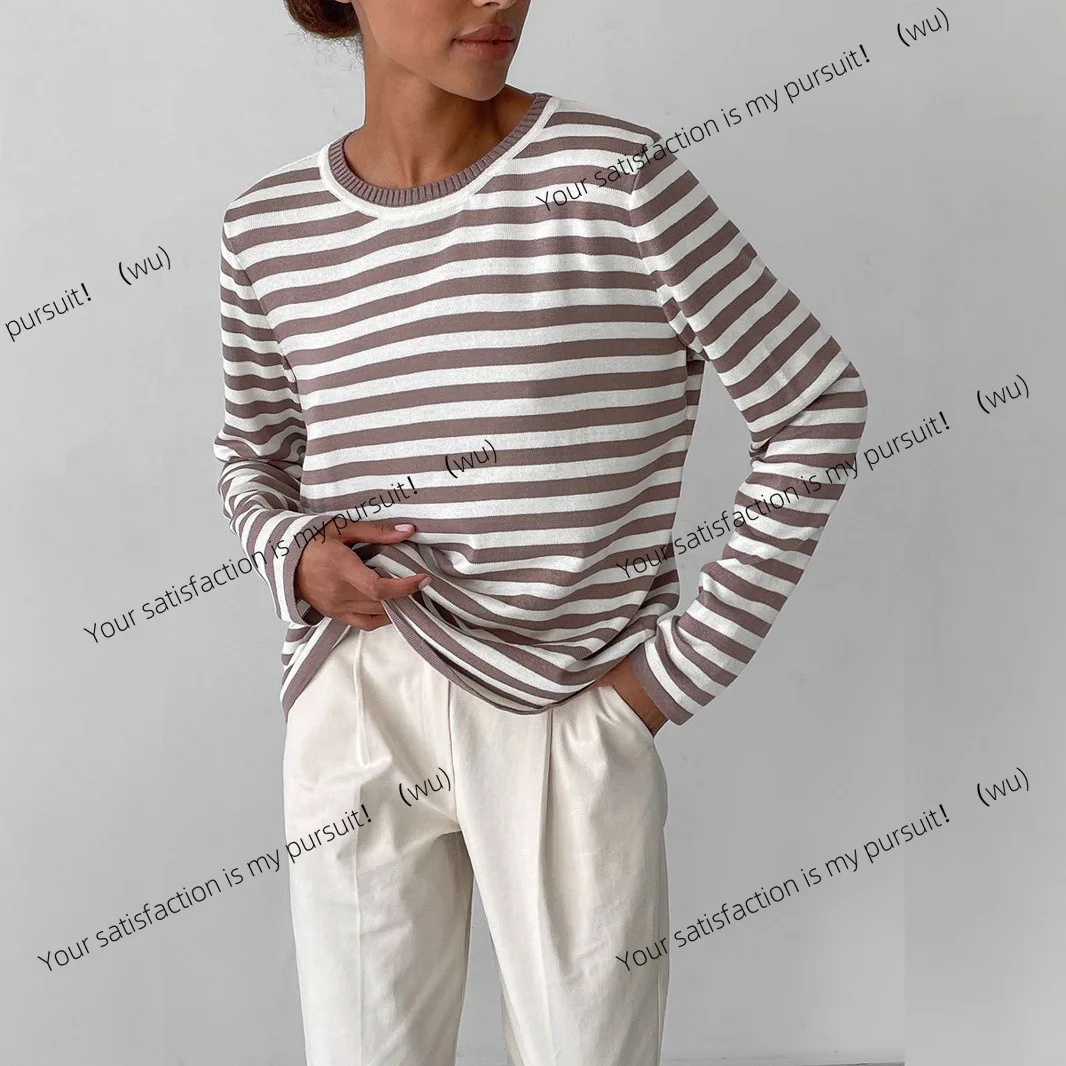 

ZOCI-вязаный полосатый свитер с круглым вырезом, весенний универсальный классический винтажный полосатый пуловер для женщин