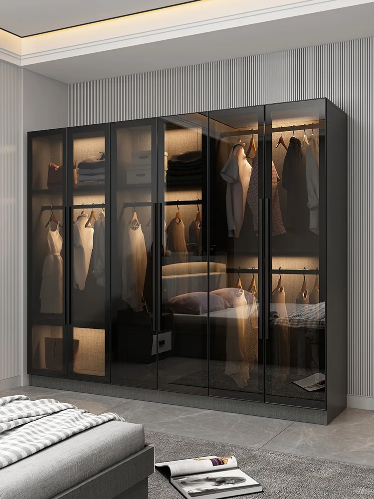 

Minimalist wardrobe, modern hotel apartment rental housing, small unit, glass swing door wardrobe, wardrobe