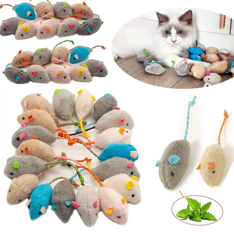 5pcs Rattle Cat Mouse Toys Also Prefilled Catnip Faux Fur Cat Mice Toys Interactive Cat Game Catnip Toys for Indoor Cats Toy