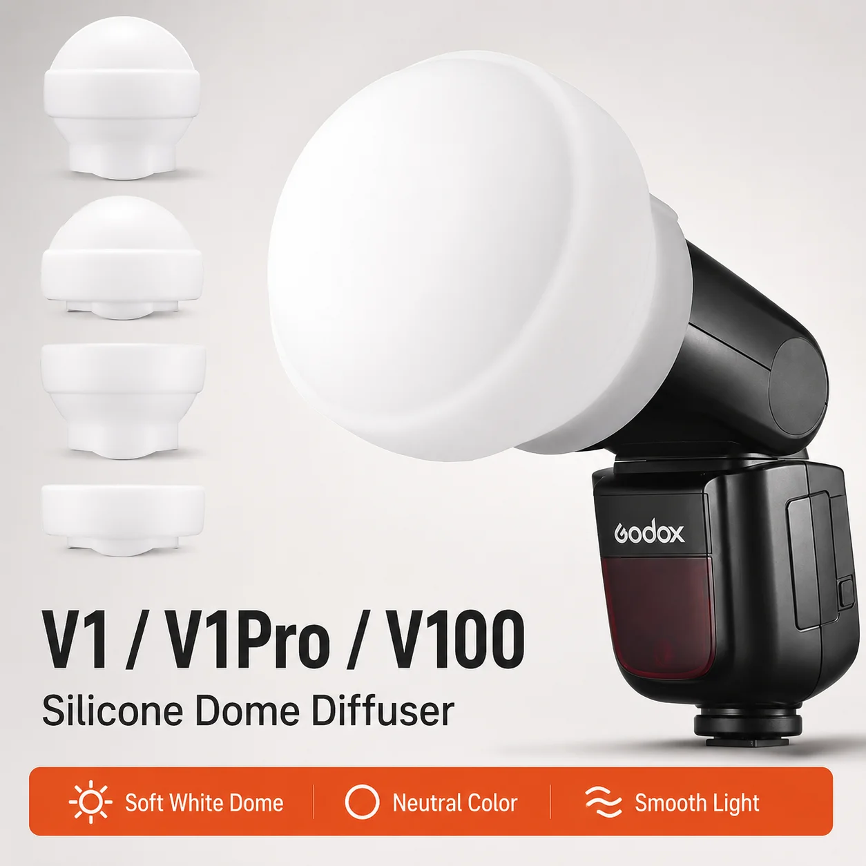 Silicone Dome Flash Diffuser with Storage Pouch for Godox V1Pro V100 AD100Pro AD200Pro Round Head Flash