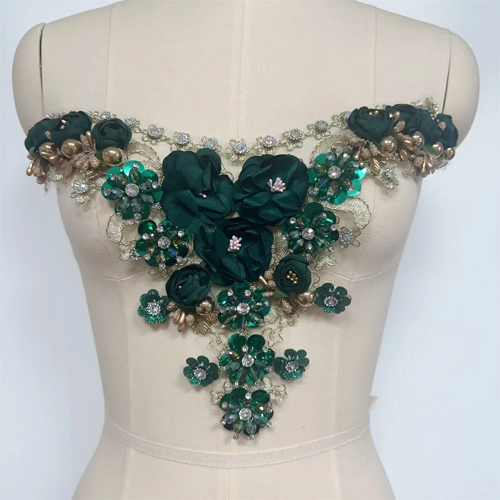 Rhinestone Bead Flower Patches Applique Neckline for Wedding Bridal DIY
