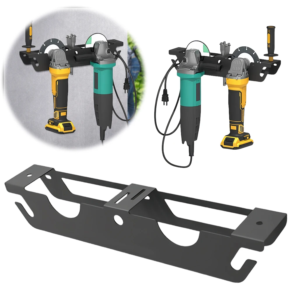 

2 Bay Angle Grinder Rack with Cord Hanger Wall Mount Organizer Bracket Polisher Power Tool Rack for Cutters Polishers Workspace