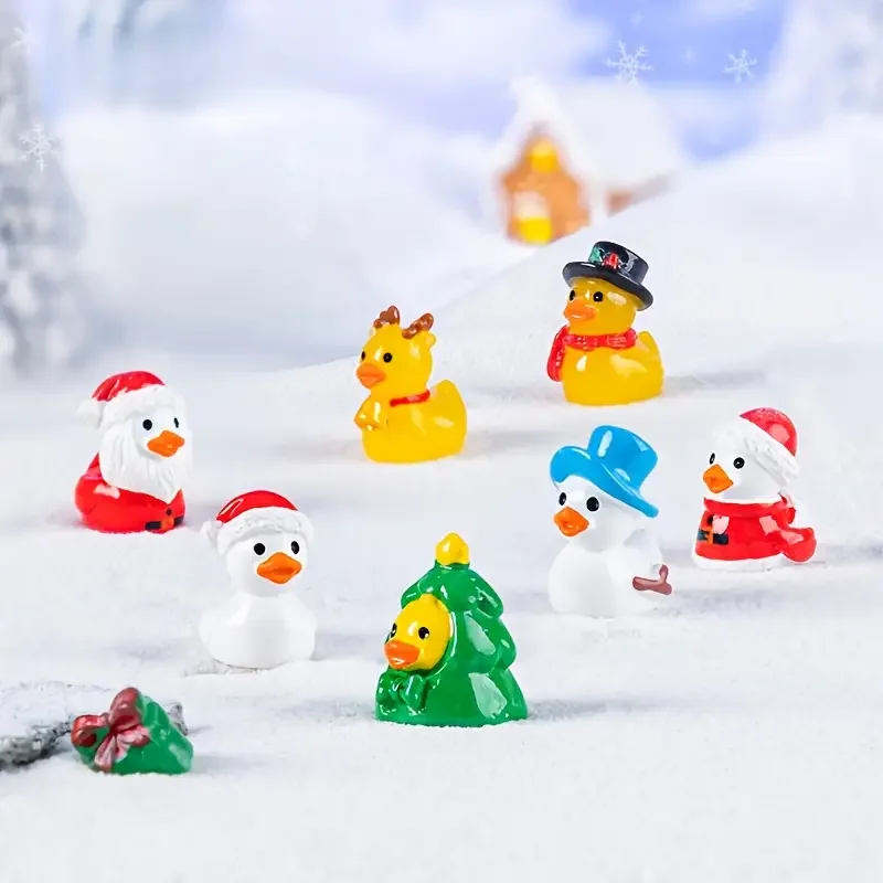 4/8pcs Cute Mini Resin Christmas Duck Miniatures, Winter Scene Figurines for Home Office Table Festive Ornaments Decor