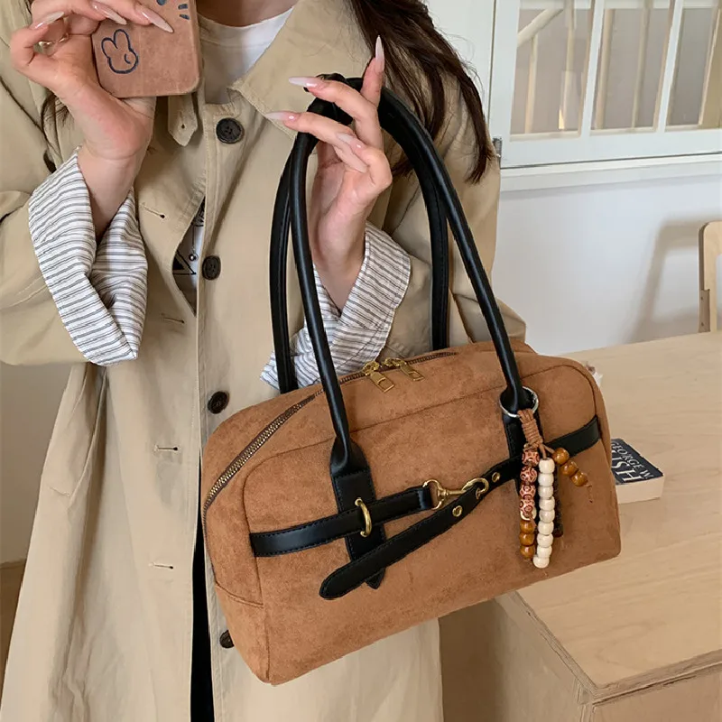 

Винтажные замшевые сумки-тоут для женщин, большая вместительная сумка для подмышек для женщин, сумки на плечо, ручная сумка-подушка Boston