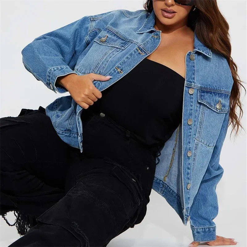 Spring Autumn Casual Loose Denim Jackets Women Multiple Pockets Splicing Outerwear Female Commuter Single-breasted Cardigan Coat