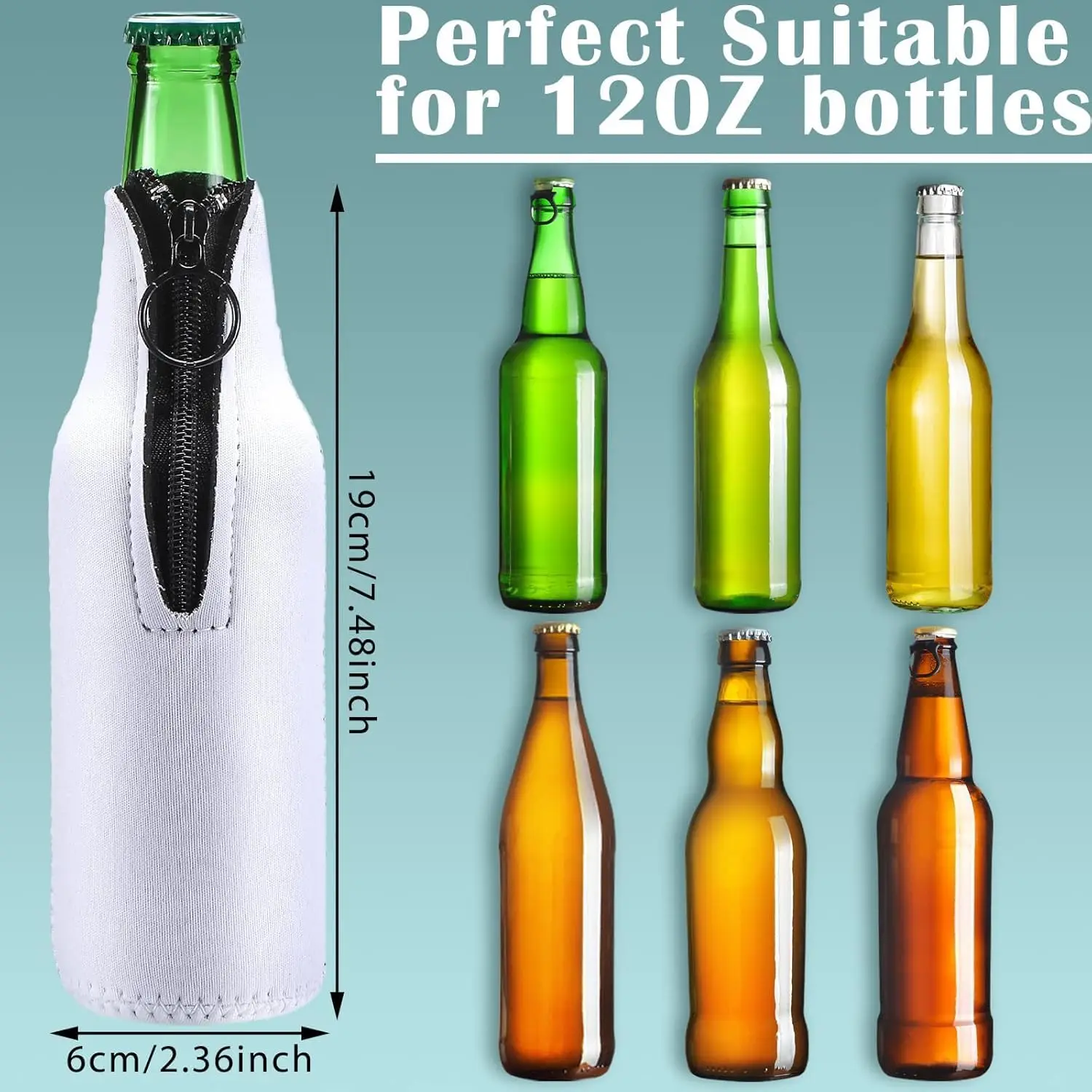 

20 Pieces Sublimation Blanks Beer Bottle Cooler Sleeves White Neoprene Sleeve with Zipper Beer Sleeves for Bottles Can