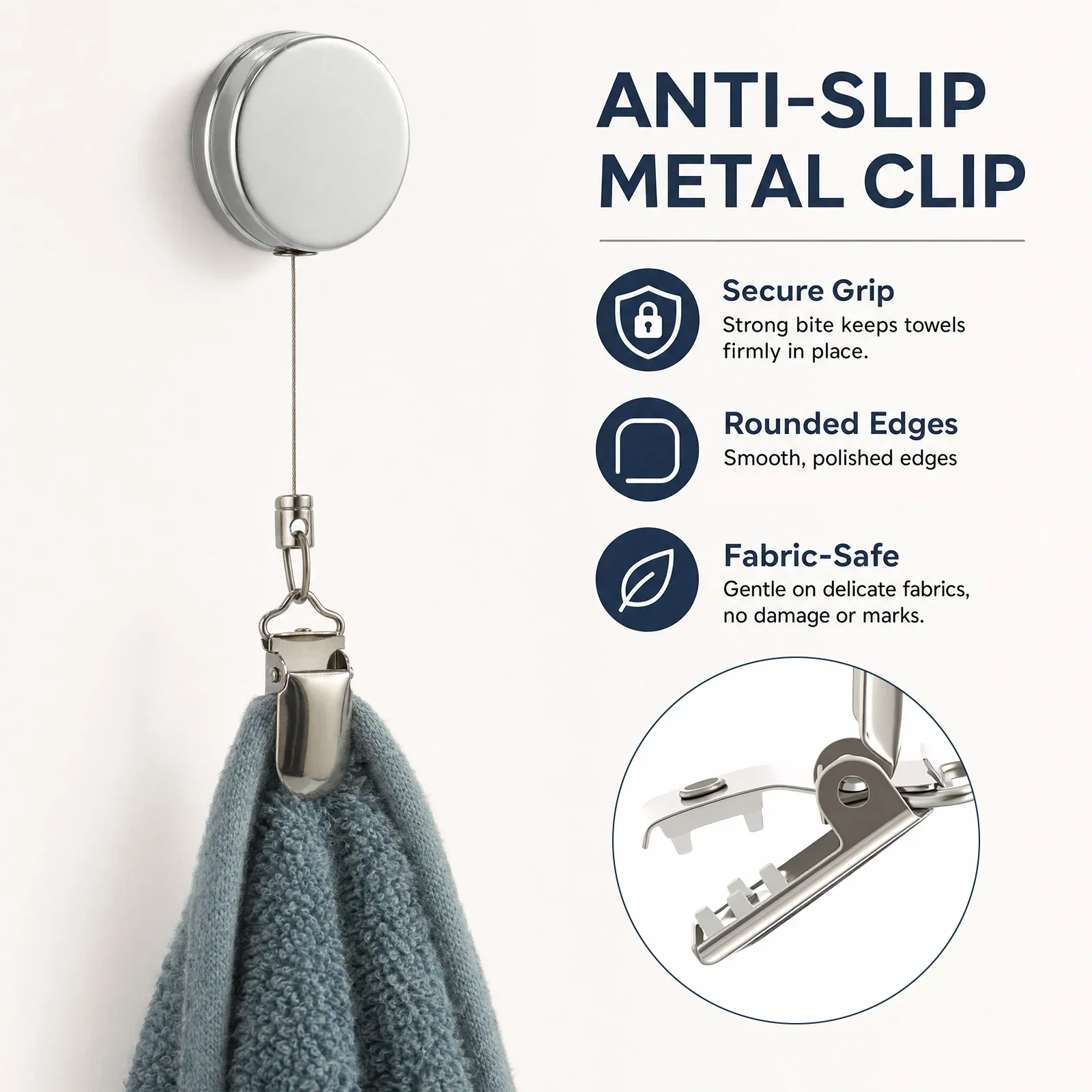 Automatic Retractable Towel rack Metal Hand Towel Clip 25.6 inch Steel Cable Auto Rewind Storage Clip for Kitchen Bathroom RV