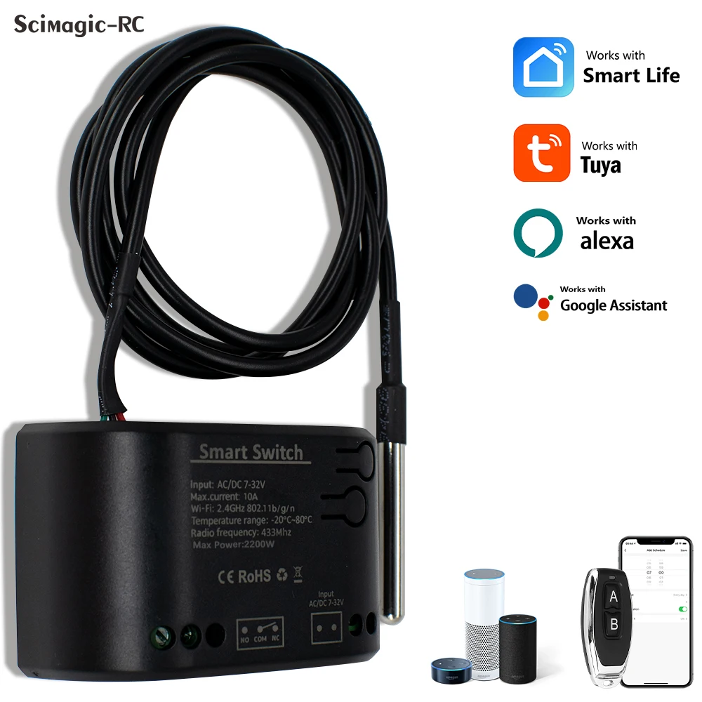 

Умный переключатель Tuya 10A, мониторинг температуры и влажности, Wi-Fi переключатель, беспроводное управление, совместимое с Alexa Google Home