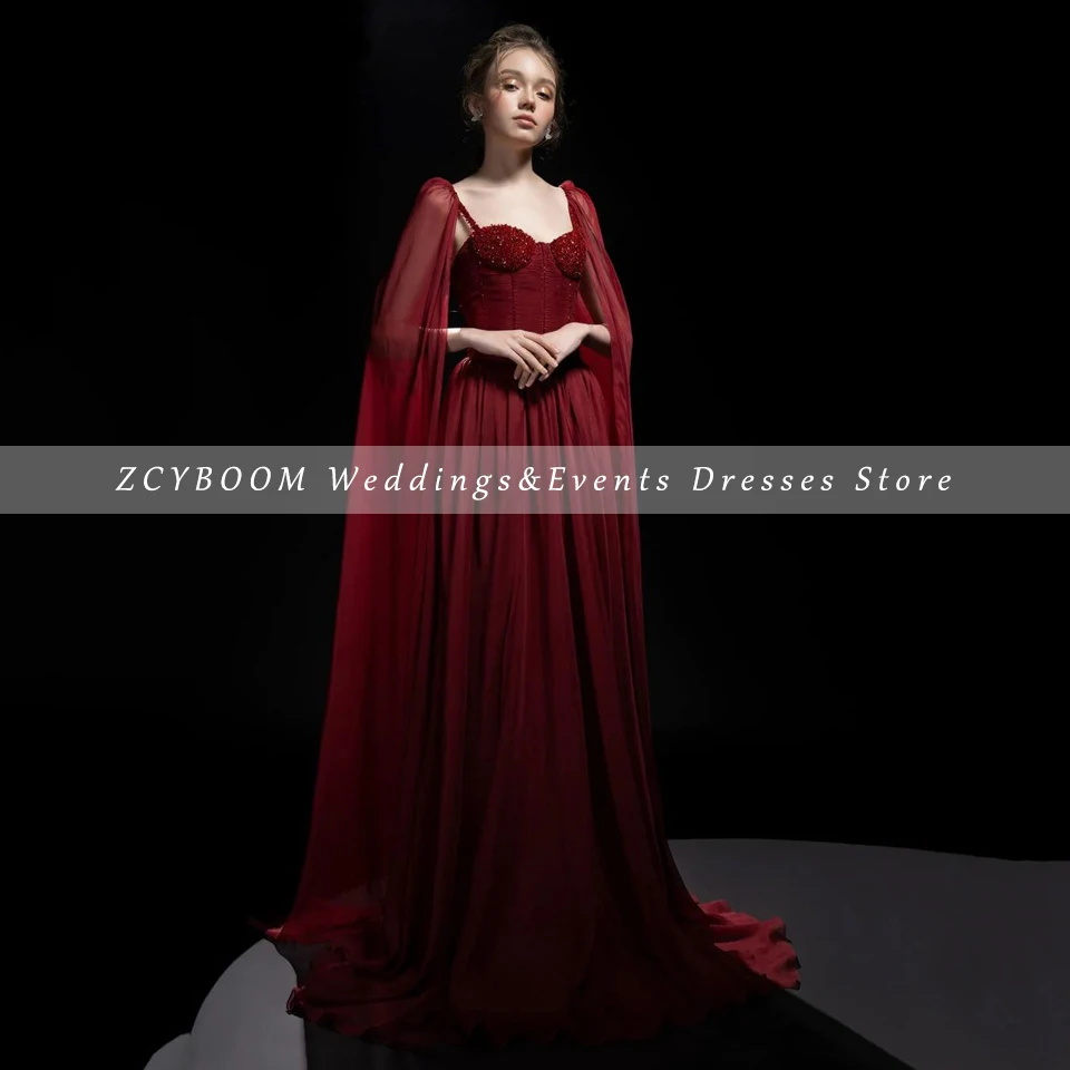 Customized Burgundy Sweetheart Beaded Open Back White Evening Dress 2024 A-Line Sleeveless Floor Length Sweep Train Prom Dress