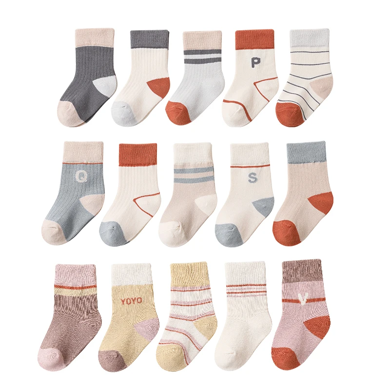 5 Pairs/Lot Spring New Cute Baby Socks Newborn Soft Combed Cotton Crew Socks Student Kid Boys Girls 0-8T School Socks For Summer