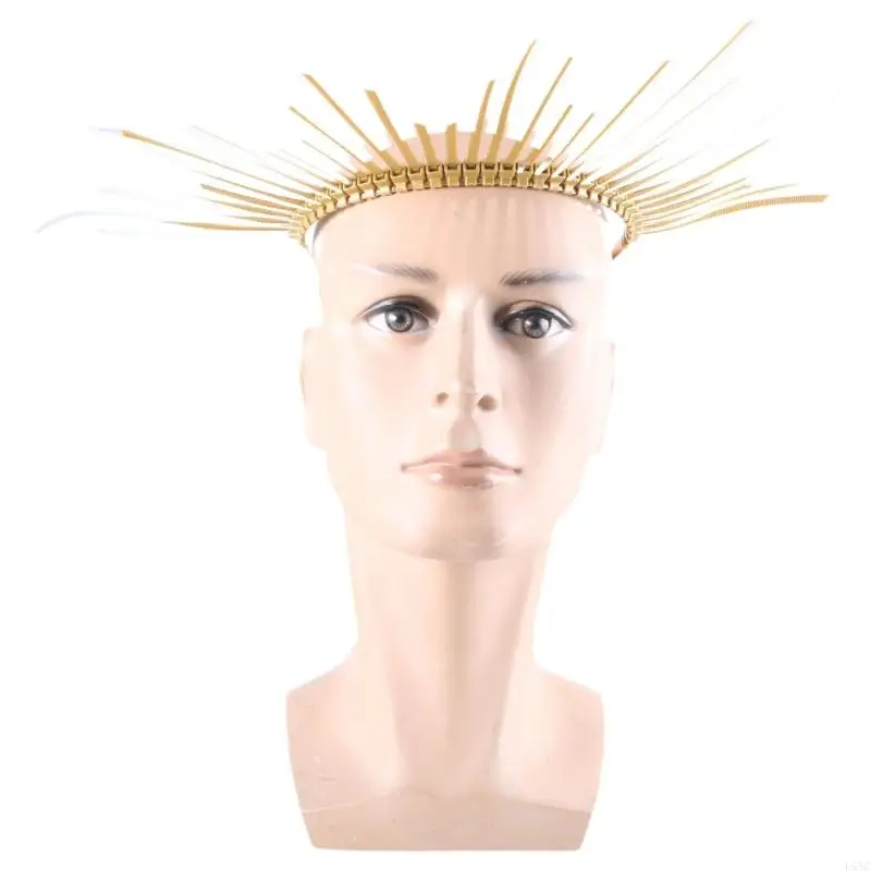 L5YC Halocrown Mary Halocrown Headband Baroque Spiked Halocrown Greek SunGoddess Headpiece