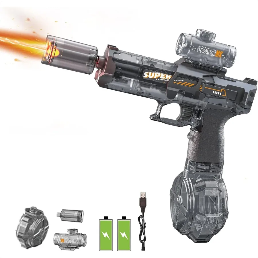 

Electric Water Gun Pistol for Adult Powerful Automatic Squirt Gun with 2 Rechargeable Battery LED Light 2832 FT er Soaker Water