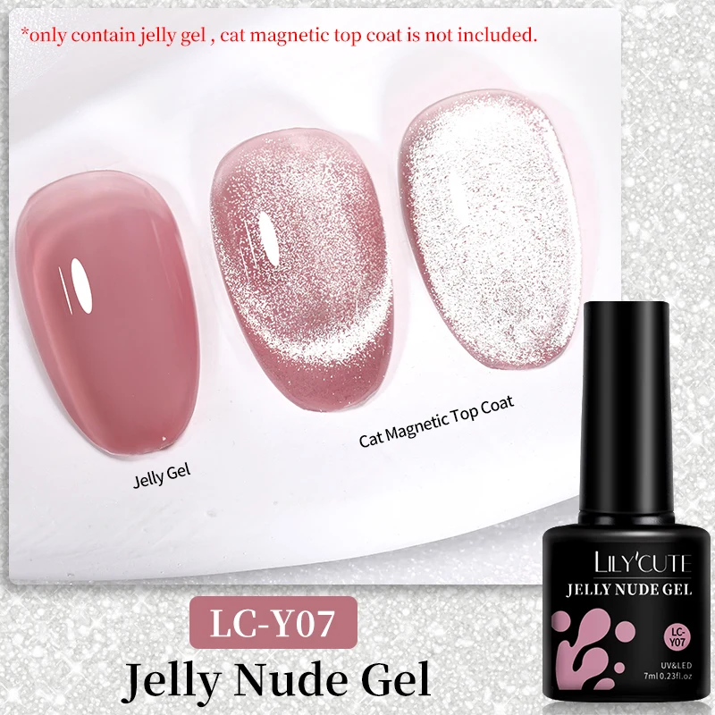 LILYCUTE 7 مللي 2 في 1 معطف علوي من الجل المغناطيسي على شكل قطة مثيرة مع قاعدة طلاء جل ملونة جيلي شبه دائمة للأشعة فوق البنفسجية