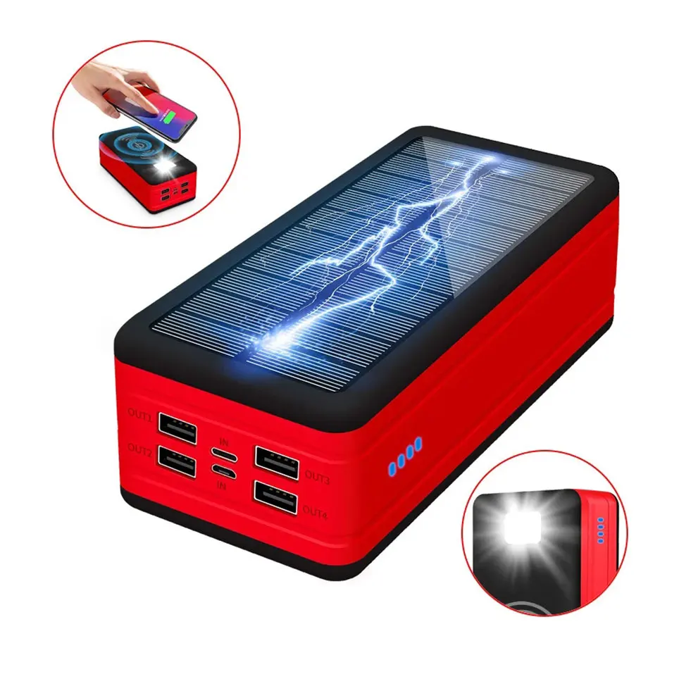 Solar Power Bank 100000mAh Solar Charging Mobile Phone Wireless Charging Large Capacity Battery External Battery Fast Charging