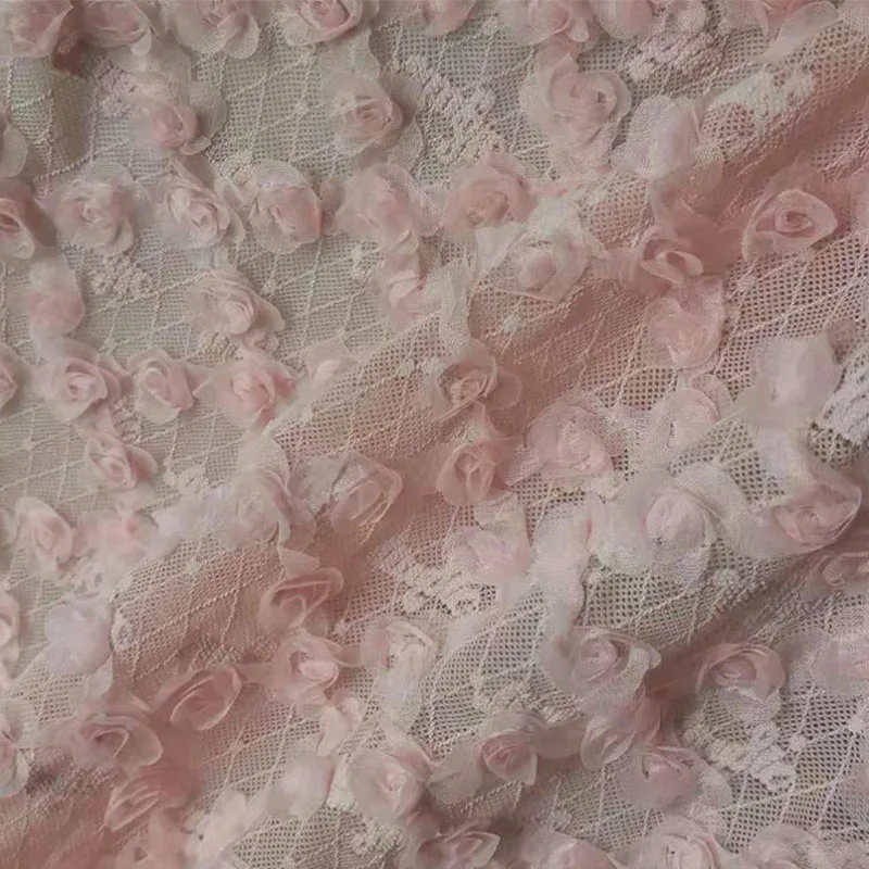 New Rose Flower Embroidery Mesh Lace Fabric Dress Clothing Lace Fabric Handmade DIY Fabric