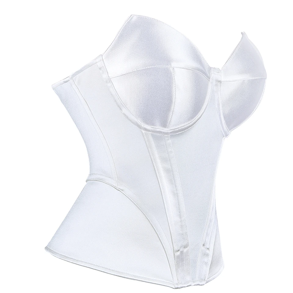 Becirzet Weißes Elegantes Damenkorsett Sexy Schulterfreies Satin-Fischgräten-Top Schlankmachendes Taillenformendes Bustier – Detail 9