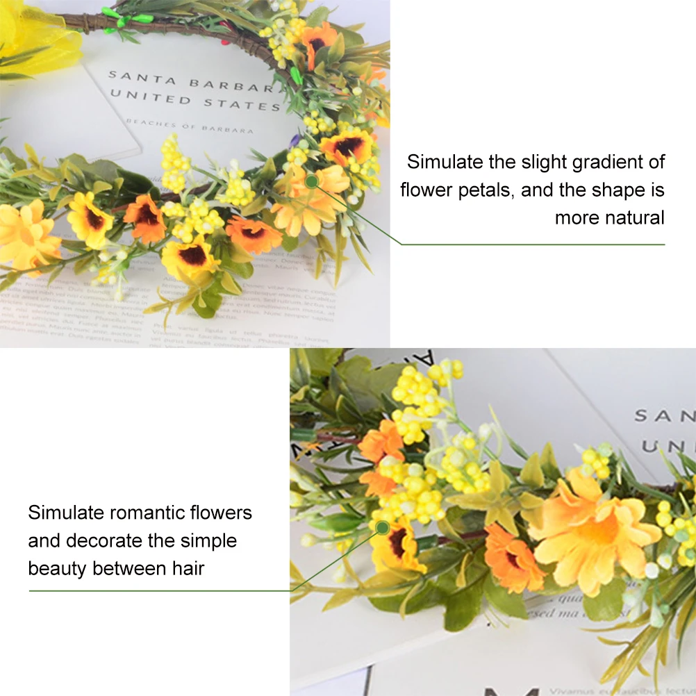 

Bride Garland Floral Wreath Adjustable Ribbon Wedding Party Photography Prop Bridal Headdress Wreath Headdress