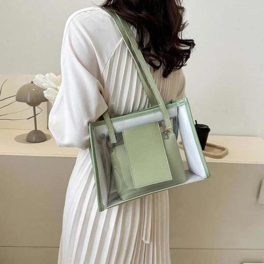 

2 шт./компл. элегантная прозрачная желейная сумка большой емкости ярких цветов, композитная сумка-тоут из ПВХ, водонепроницаемая сумка для хранения