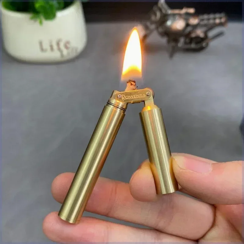 2025 New Creative Unusual Copper Kerosene Lighter Nunchaku Retro Grinding Wheel Lighter Foldable Portable Men\'s Exquisite Gift