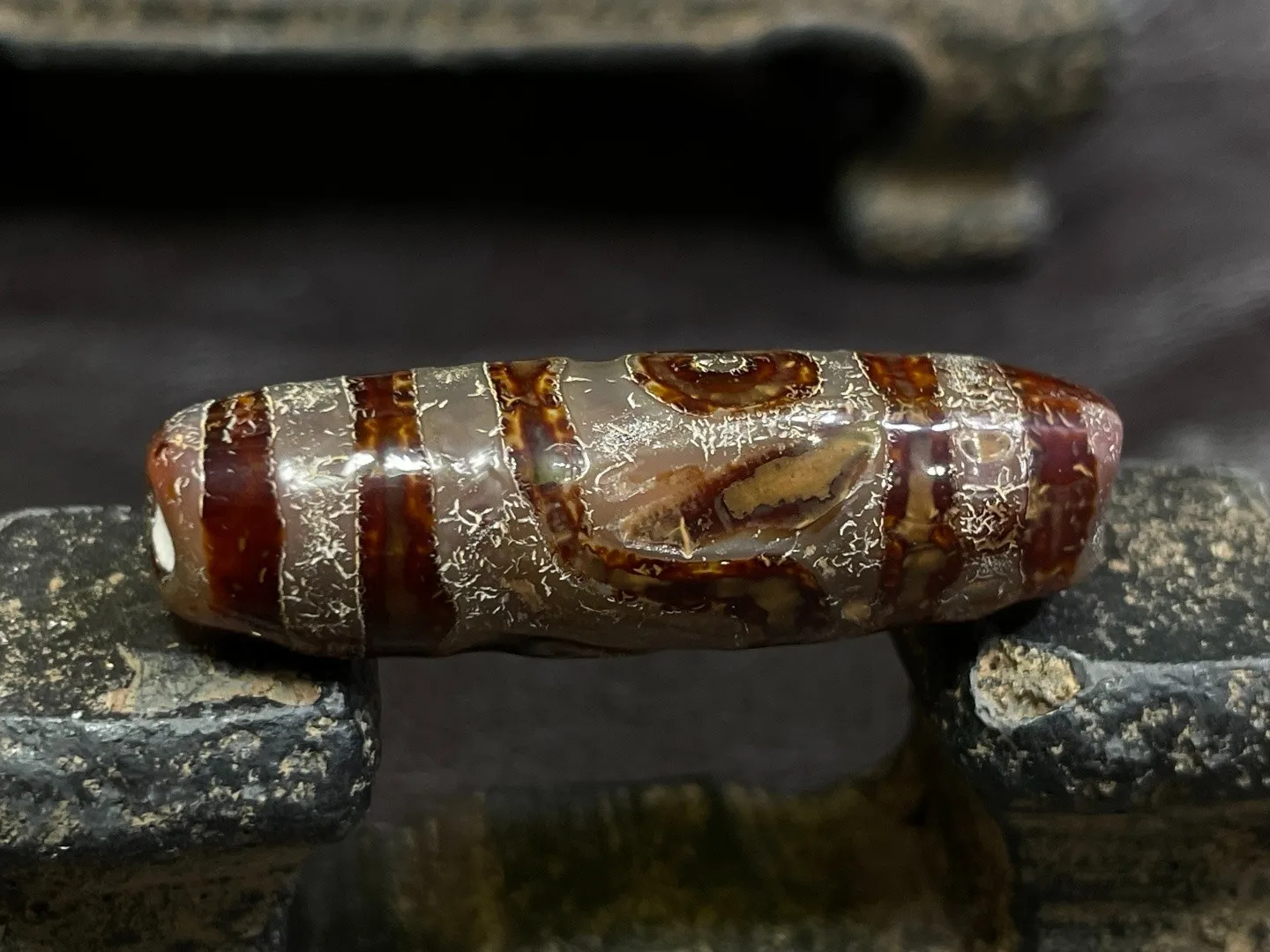 Tibetan Nepalese Himalayan Bead Ancient Agate Old Dzi Talisman 2 eye Bead Amulet