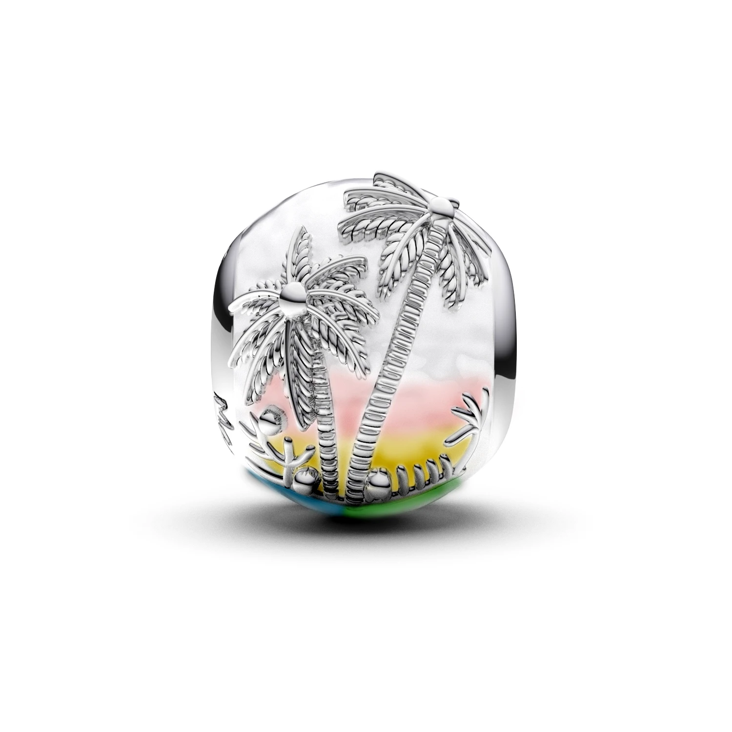 Manyilus S925 Silver Coconut Tree Beach Charm for Original Bracelet, Tropical Island Jewelry Pendant DIY, Summer Vacation Gift