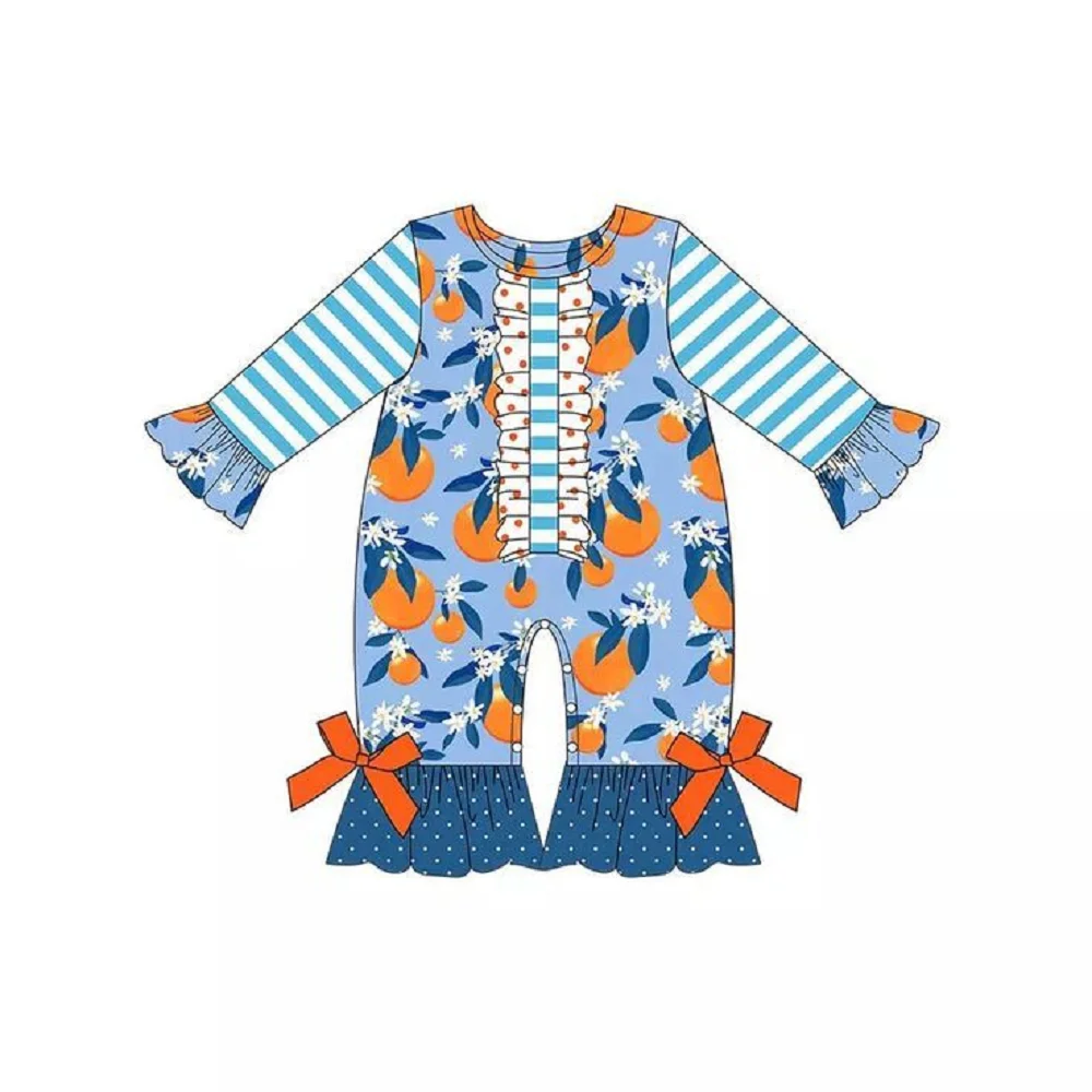 Meisjes Blauwe Cartoon Bedrukte Bell Mouw Klokkenbroek Strik Versierde Boetiek Jumpsuit Detailhandel En Groothandel