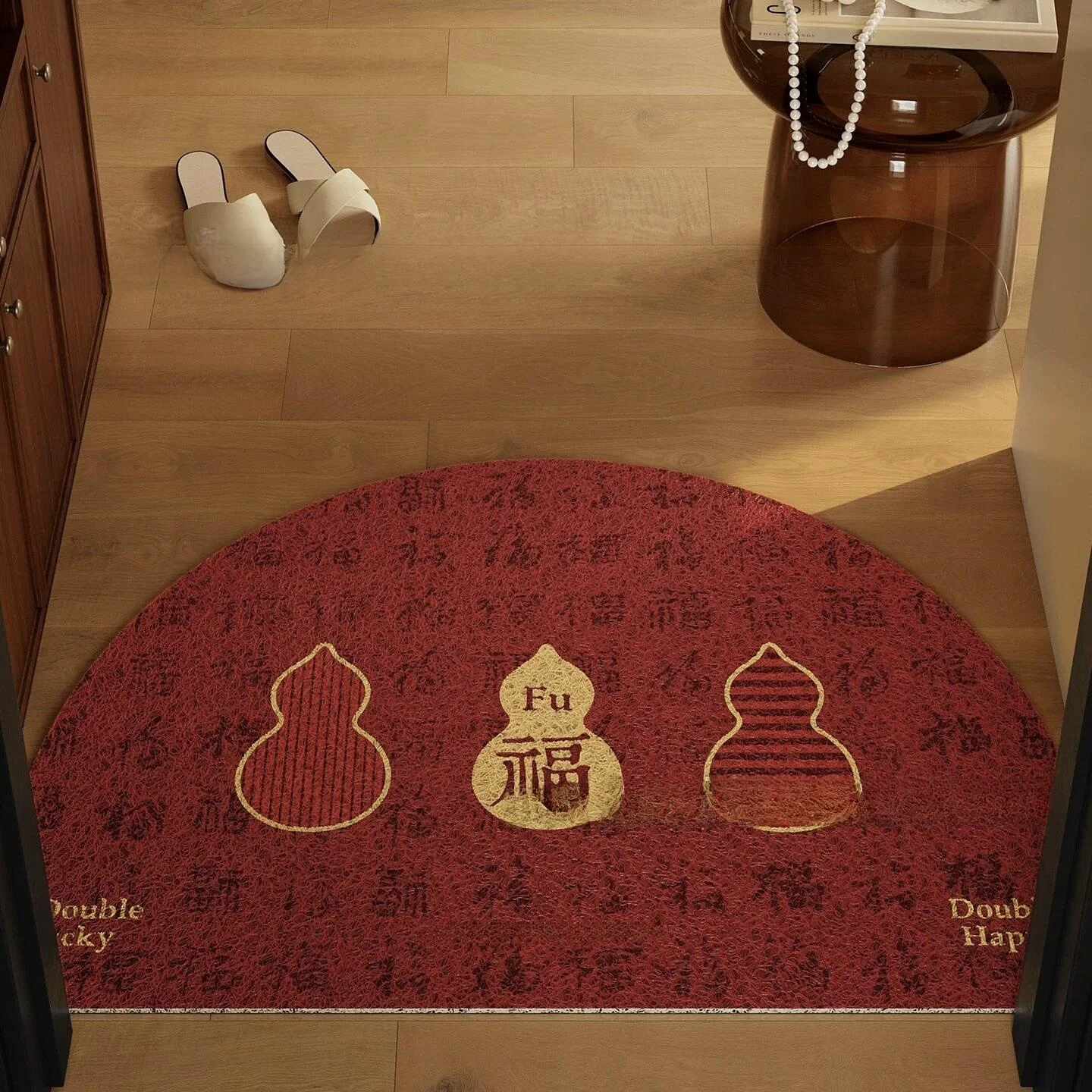

Thickened Silk Circle Door Mat Festive Red New Year Atmosphere Entrance Anti-slip Home Decor Mat Slip-Resistant Floor Mat