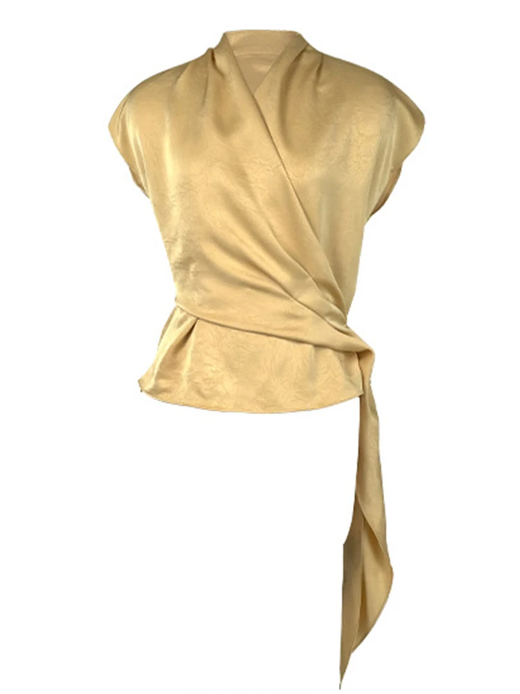 Women's French Elegant Professional Shirt Feminine Casual Ribbon Folds Loose Tops Female Party Work Blouse Sweet Clothes Mujer