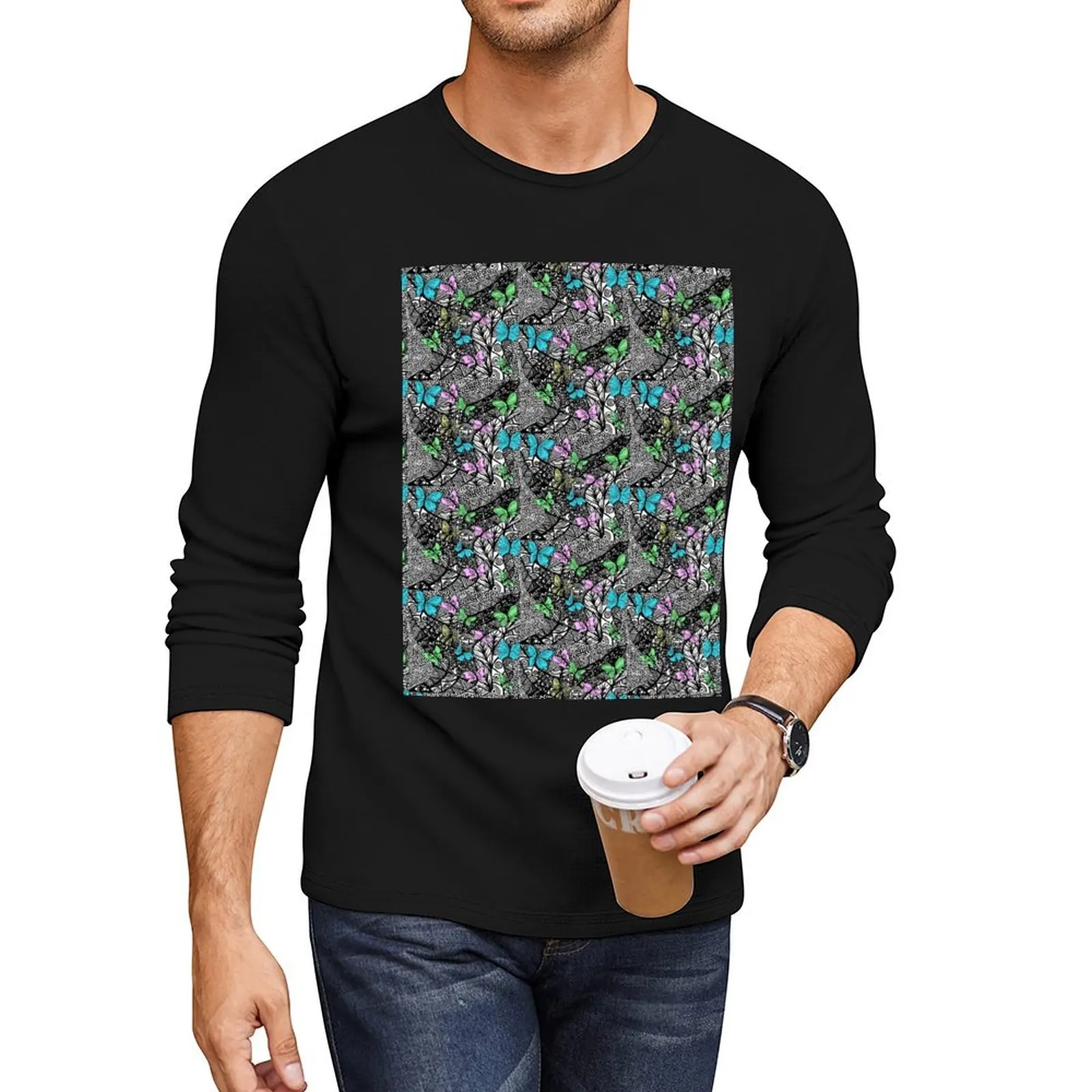 “Carpe Diem” Zentangle Art & Pastel Butterflies Long T-Shirt Oversized t-shirt Anime t-shirt Men's t shirts