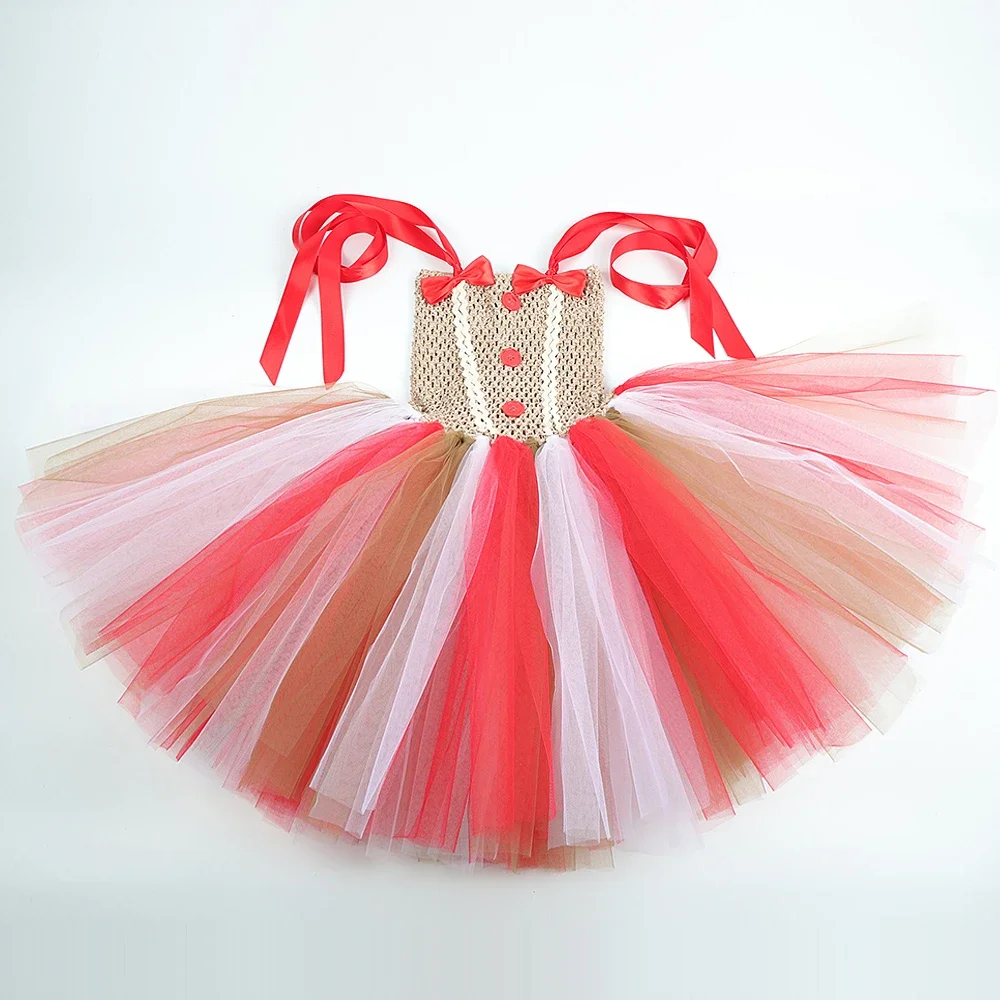 Gingerbread Man Costume Girls Christmas Tulle Tutu Dress Toddler Kids Xmas Holiday Party Fancy Ginger Bread Man Dress Up Outfit