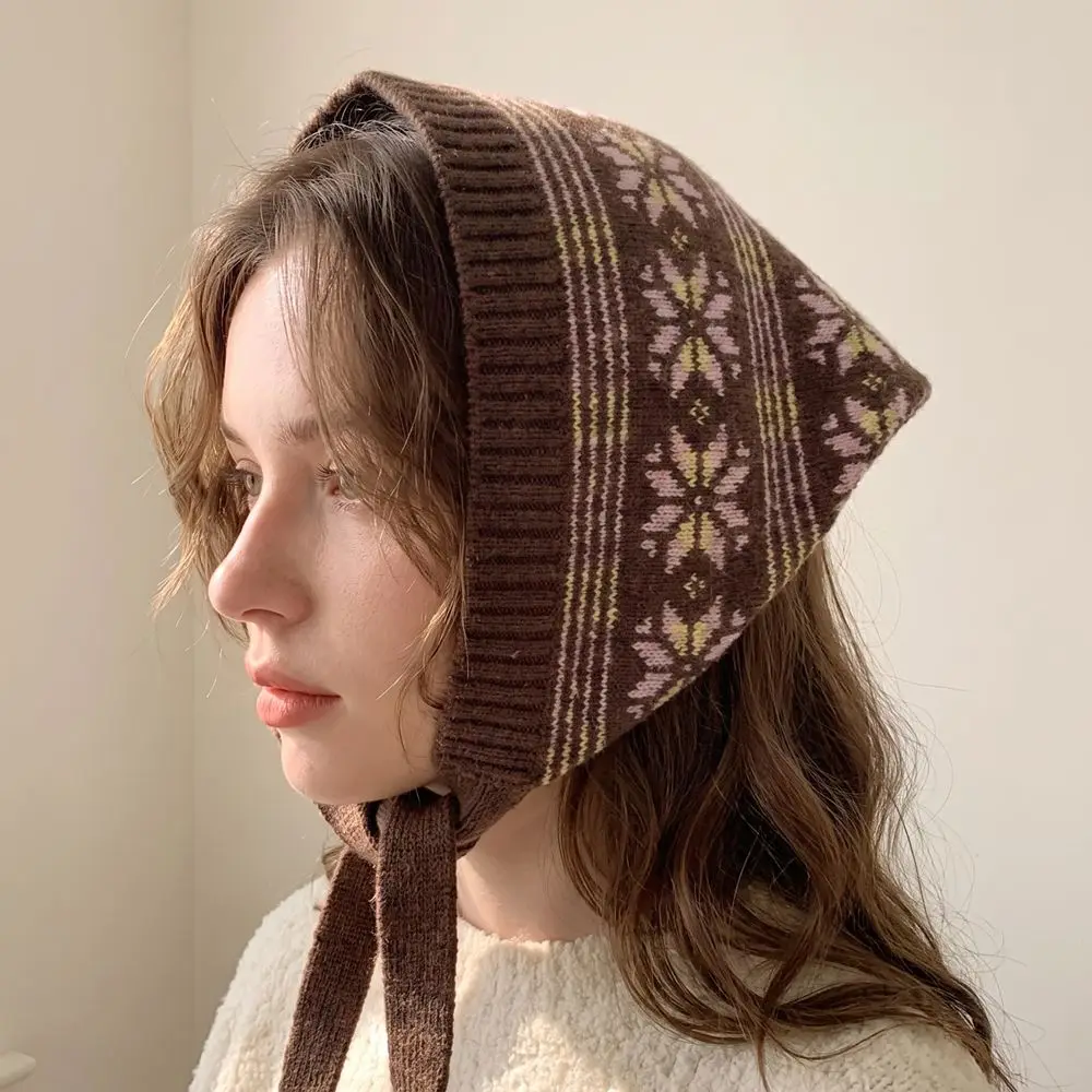 All-match Y2K Jacquard Wool Headscarf Snowflake Triangular Knitted Scarf Korean Headband Hijab Scarf Accessories