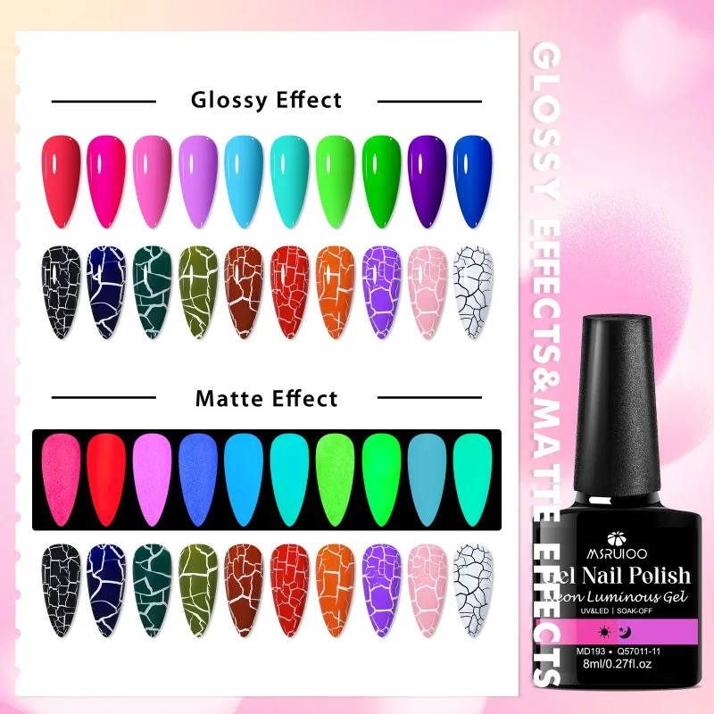 ชุดยาทาเล็บเจลเรืองแสงและเจลแตก 20 ชิ้น ยาทาเล็บเจลกึ่งถาวรแบบลอกได้ด้วยการแช่ ยูวีเจล สำหรับทำเล็บด้วยตัวเอง อุปกรณ์ทำเล็บ