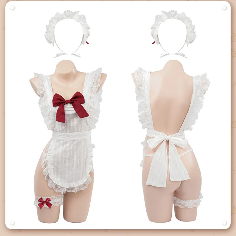 Plus Size Roleplay Maid Uniform Japanese Sex Lingerie Apron Maid Lace Uniform Cosplay Open Buttock Pajamas Night Clubwear Dress