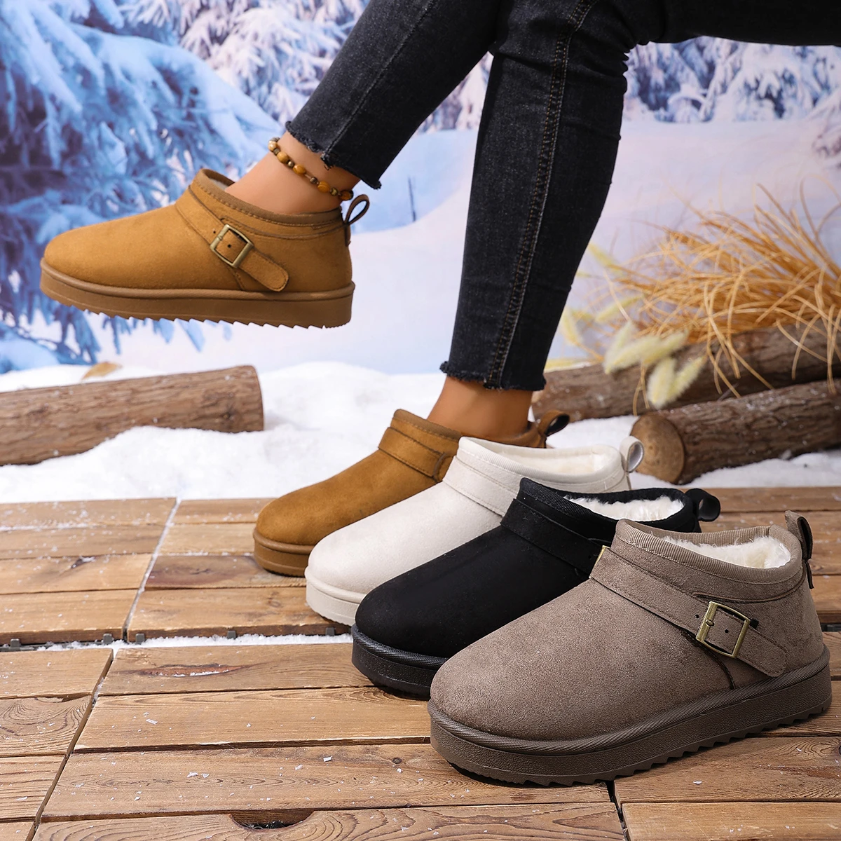 

Winter Hot Selling Round Toe Anti Slip Comfortable Flat Bottom Women's Boots Fashionable New Plush Warm Casual Snow Boots
