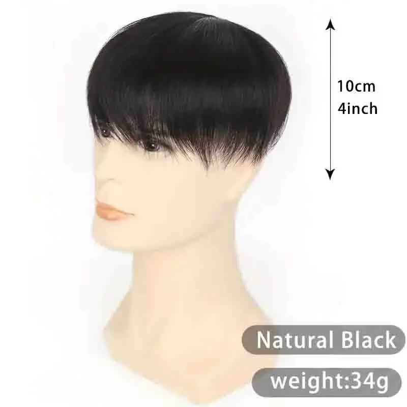 Elegant Real Human Straight Hair Men's Invisible Top Hairpiece Suitable for All Ethnicities Semi-Hand Knit Semi-Mechanism