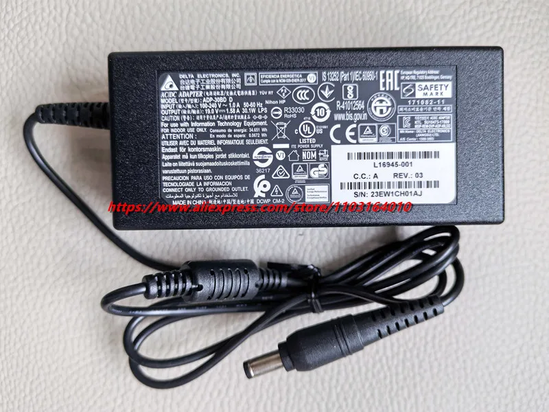 อะแดปเตอร์แท้ DELTA ADP-30BD D 19V 1.58A 30.1W 30W 5.5x2.5 มม. สำหรับจอ HP 22f 23er 24es AOC แล็ปท็อป ชาร์จไฟ