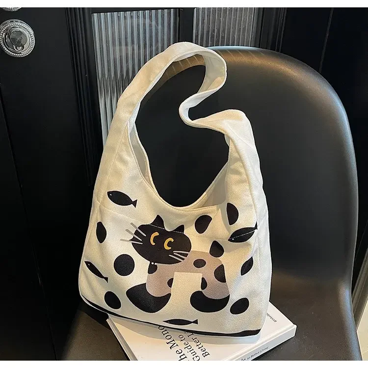 

Модная женская сумка контрастного цвета 2025 года — химерная черная сумка-тоут с котом, универсальная сумка на плечо на молнии, весенняя горячая распродажа