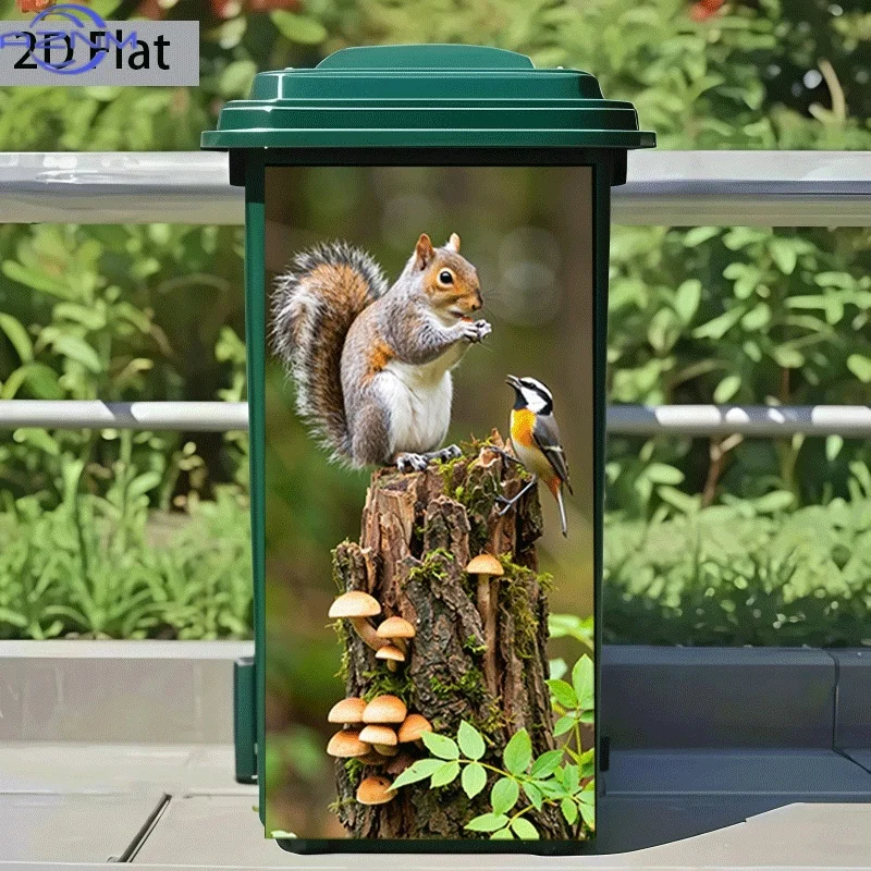 Trash Can Sticker Squirrel and Bird Sharing a Meal Themed Design Self-Adhesive Wall Decal Wallpaper Kitchen Trash Can Decorat