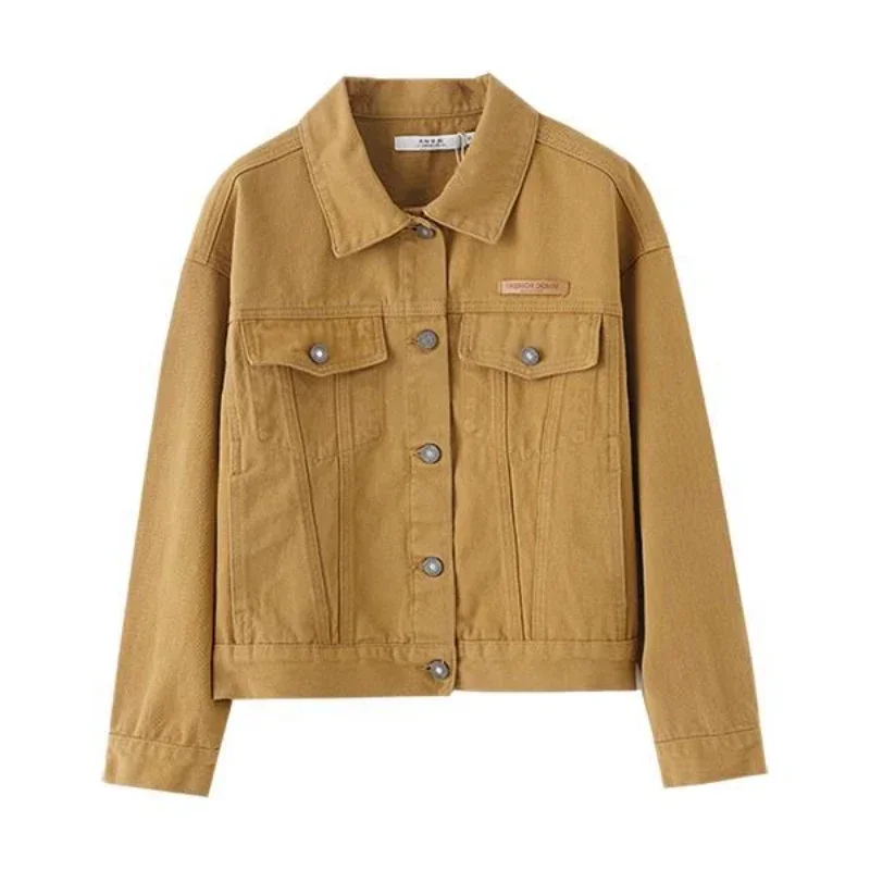 Short Small Ginger Yellow Women\'s Denim Jackets Plain Spring Autumn Crop Female Jeans Coat Outerwears 2024 Trend Deals Models