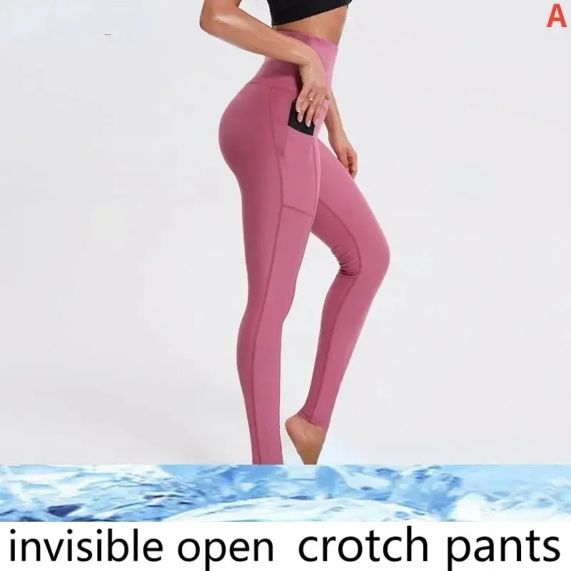 Pantalon de yoga à entrejambe ouvert pour femme, pantalon de sport serré aux hanches, pantalon à fermeture éclair invisible à double tête, poche de