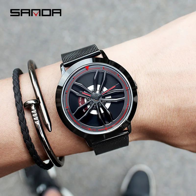 Free Shipping OUTLETSSanda Men's Mesh Strap Watch Fashion Men's Versatile Electronic Quartz Watches Waterproof Simple Wheel Holl